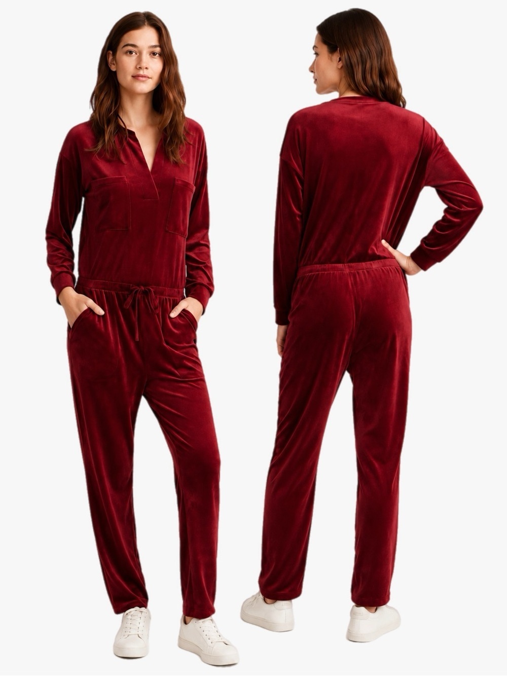 Lou & Grey Loft Velour Velvet Jumpsuit in Deep Wine Red Women’s Size XL